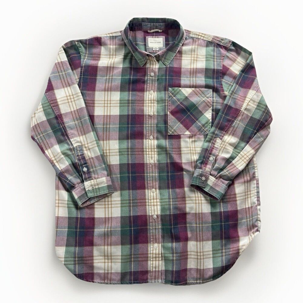 American Eagle Flannel Women’s Size Large Oversize Boyfriend Baggy Plaid Cozy